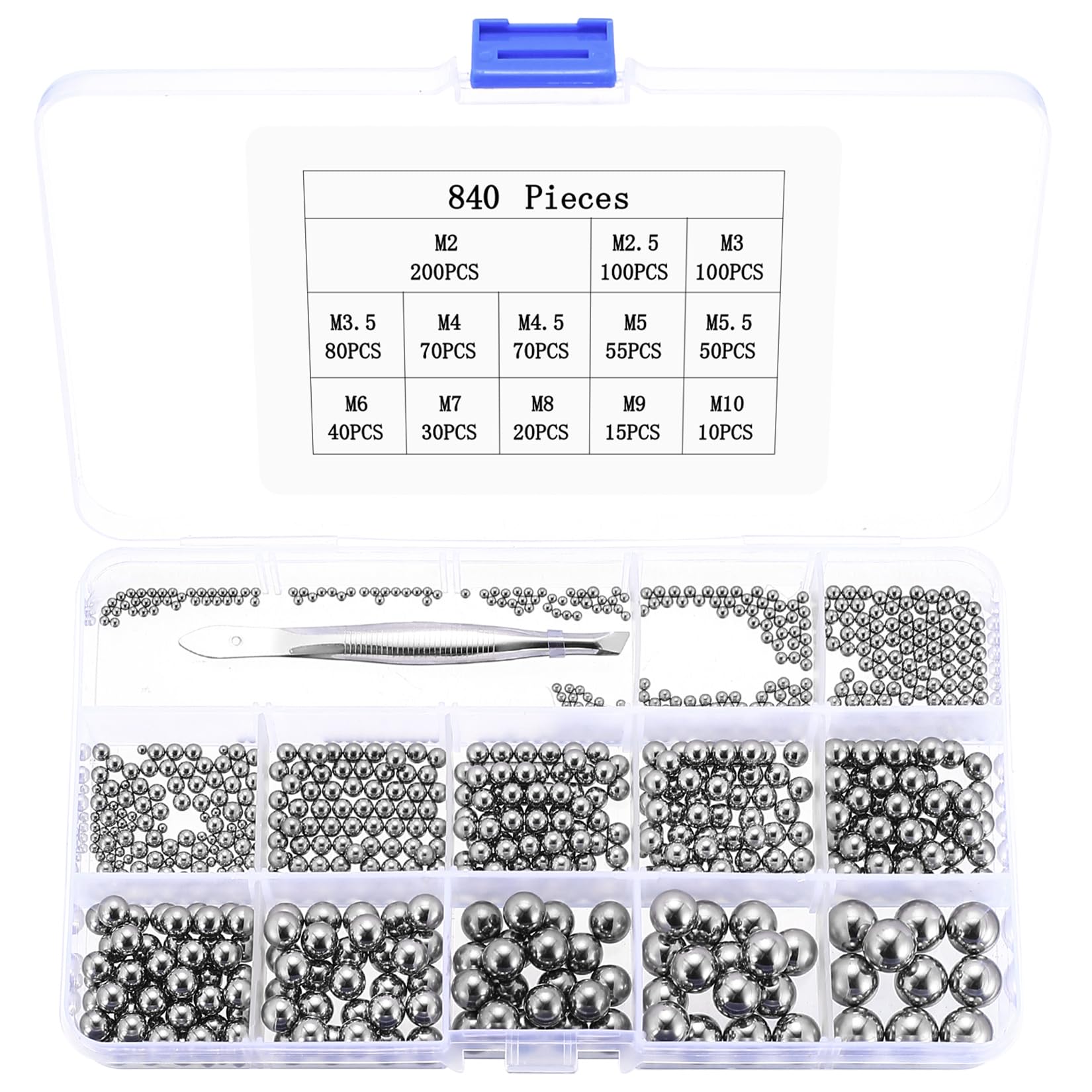 840 Pcs Rodamientos de Bolas de Precisión Acero Inoxidable, Bolas Métricas para Bicicletas, Patinetas y Patines (13 Tamaños)