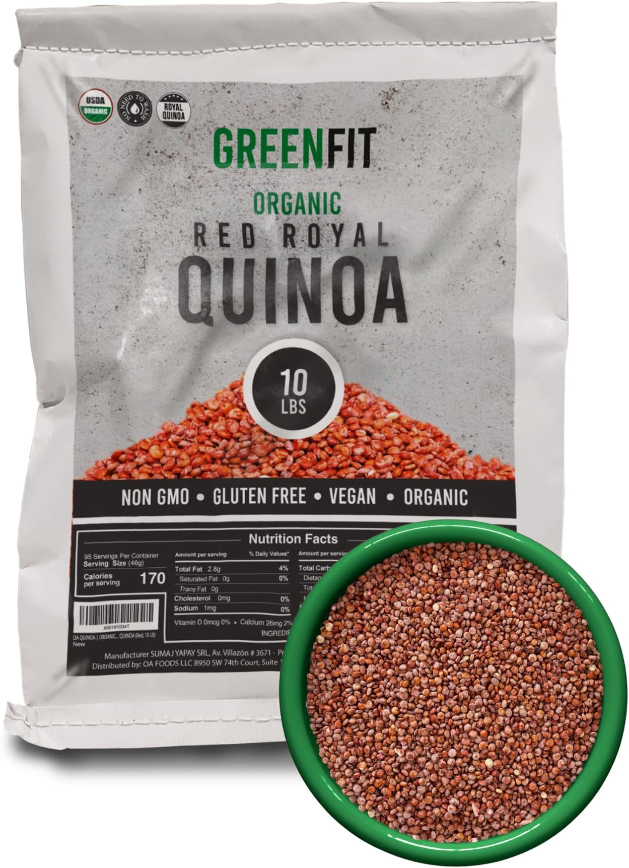 Greenfit Royal Organic Red Quinoa | Non-GMO, Gluten-Free, Vegan, and Organic | Complete Protein, High Fiber, Low-Calorie Red Quinoa | (10 Pound - Pack of 1)