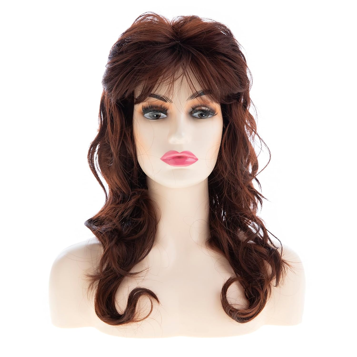 Long Wavy Brown Wig for Women Fluffy Shaggy Wolf Cut Wig with Bangs Synthetic Heat Resistant Halloween Cosplay Party