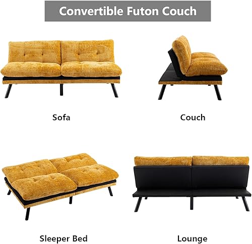 Miniatura 4 de Sofá cama futón, sofá cama convertible moderno de felpilla con respaldo ajustable, sofá de 2 plazas para espacios pequeños, sofá biplaza tapizado