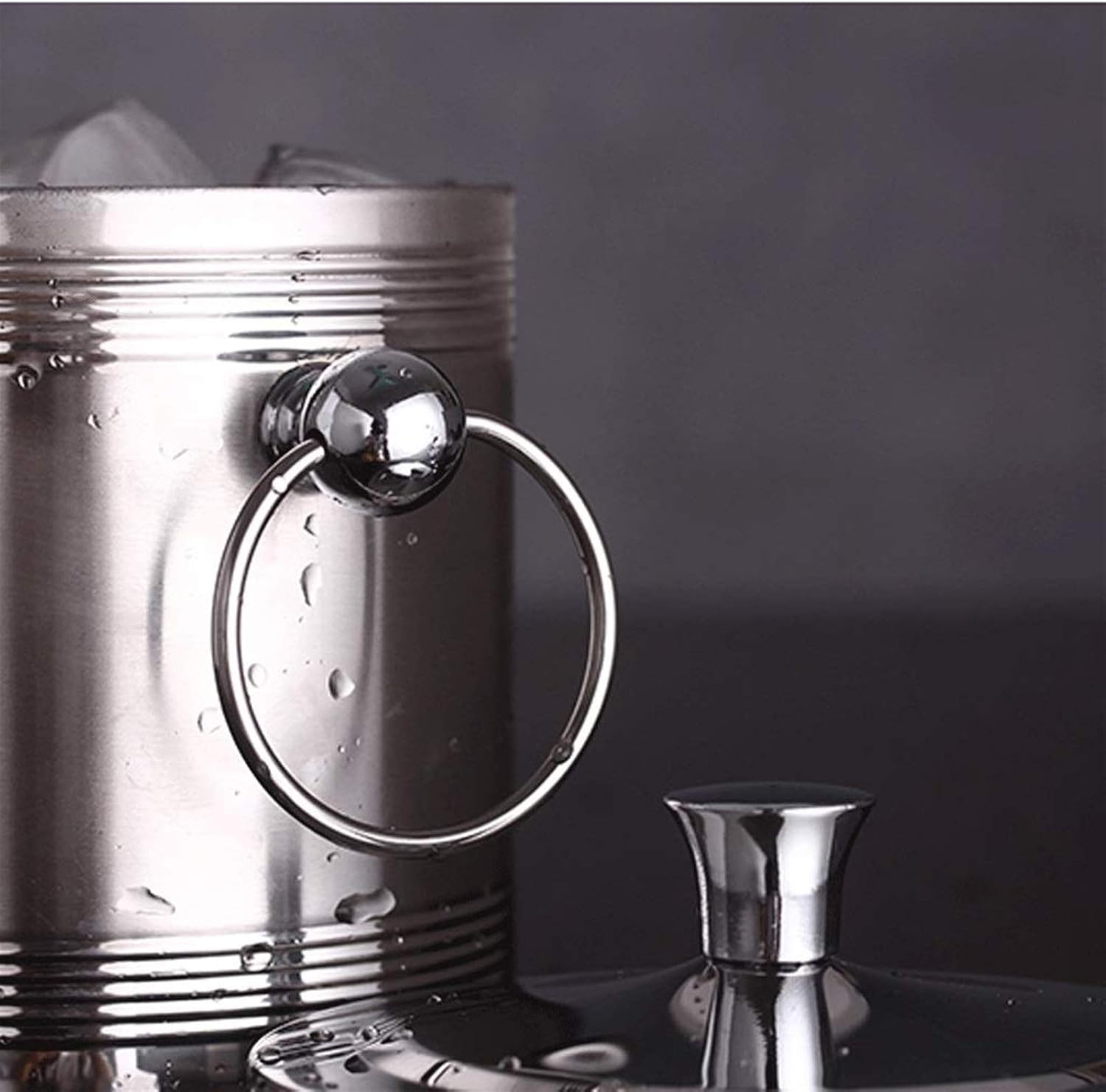 Candy Ice Bucket - Walled Stainless Steel with Tongs, Scoop, Lid, and Exclusive Handmade Nylon