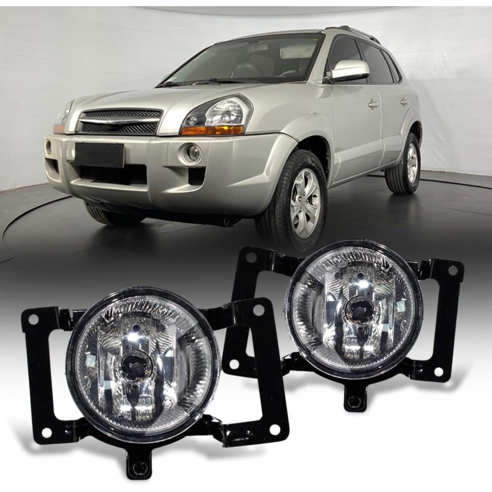 CHELANGHU Fog Lights Assembly Fit for 2005 2006 2007 2008 2009 2010 2011 2012 Hyundai Tucson Fog Light Assembly W/Bulbs, Black & Clear, Halogen,OEM: