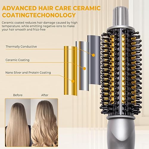 Miniatura 6 de Cepillo térmico, cepillo redondo calentado de 1.25 pulgadas, rizador calentado, cepillo voluminizador, peine iónico de cerámica chapada en oro,