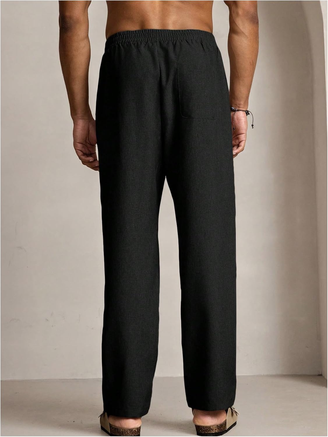 OYOANGLE Men's Elastic Waist Tapered Trousers Solid Business Casual Chino Pants with Pockets - Image 3