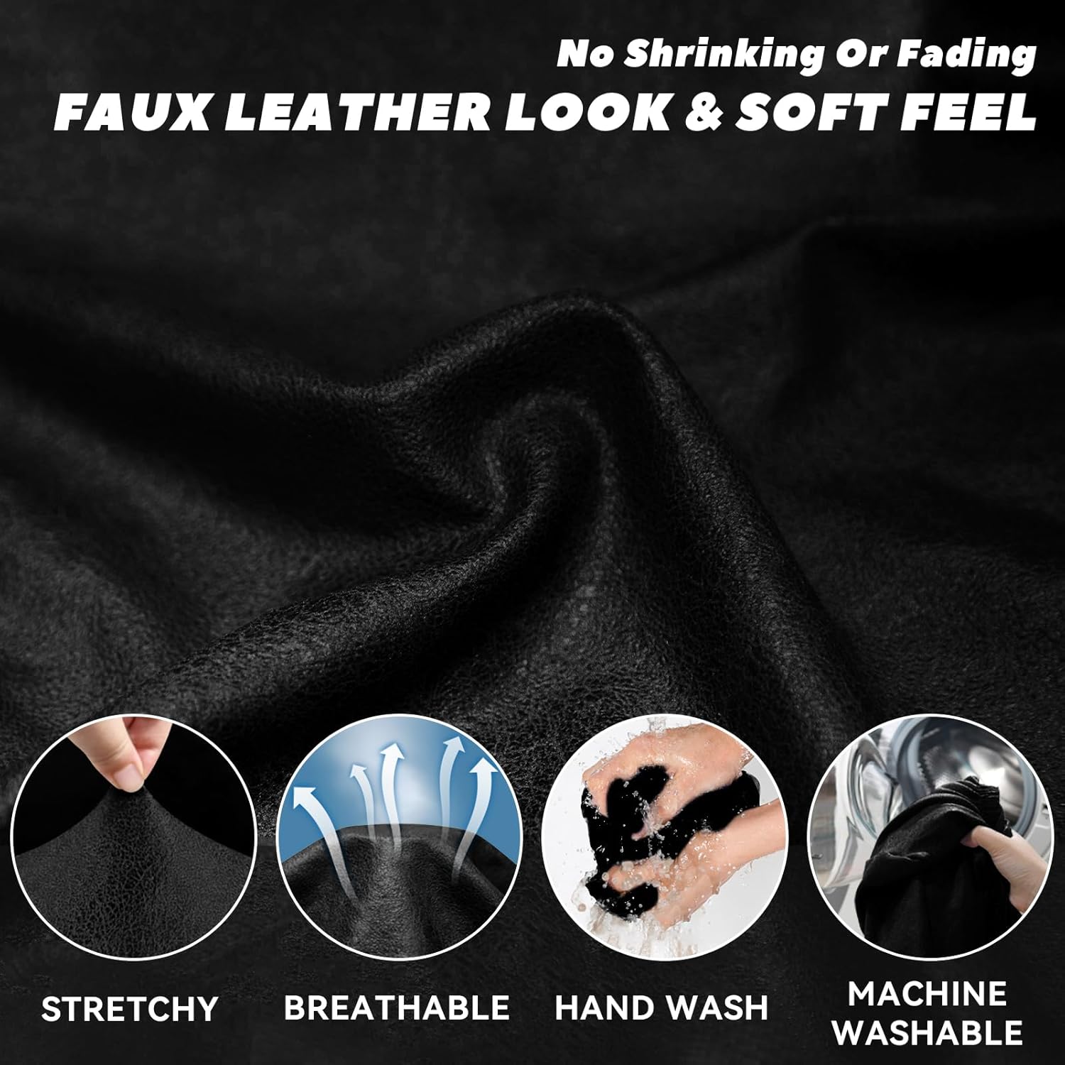 Chair Slipcover with Armrest Pockets 2-Piece Set, Stretch Faux Leather Chair Cover for Armchairs(Fits 31-45") - Non-Slip, Machine Washable, Pet & Kid Friendly - Black