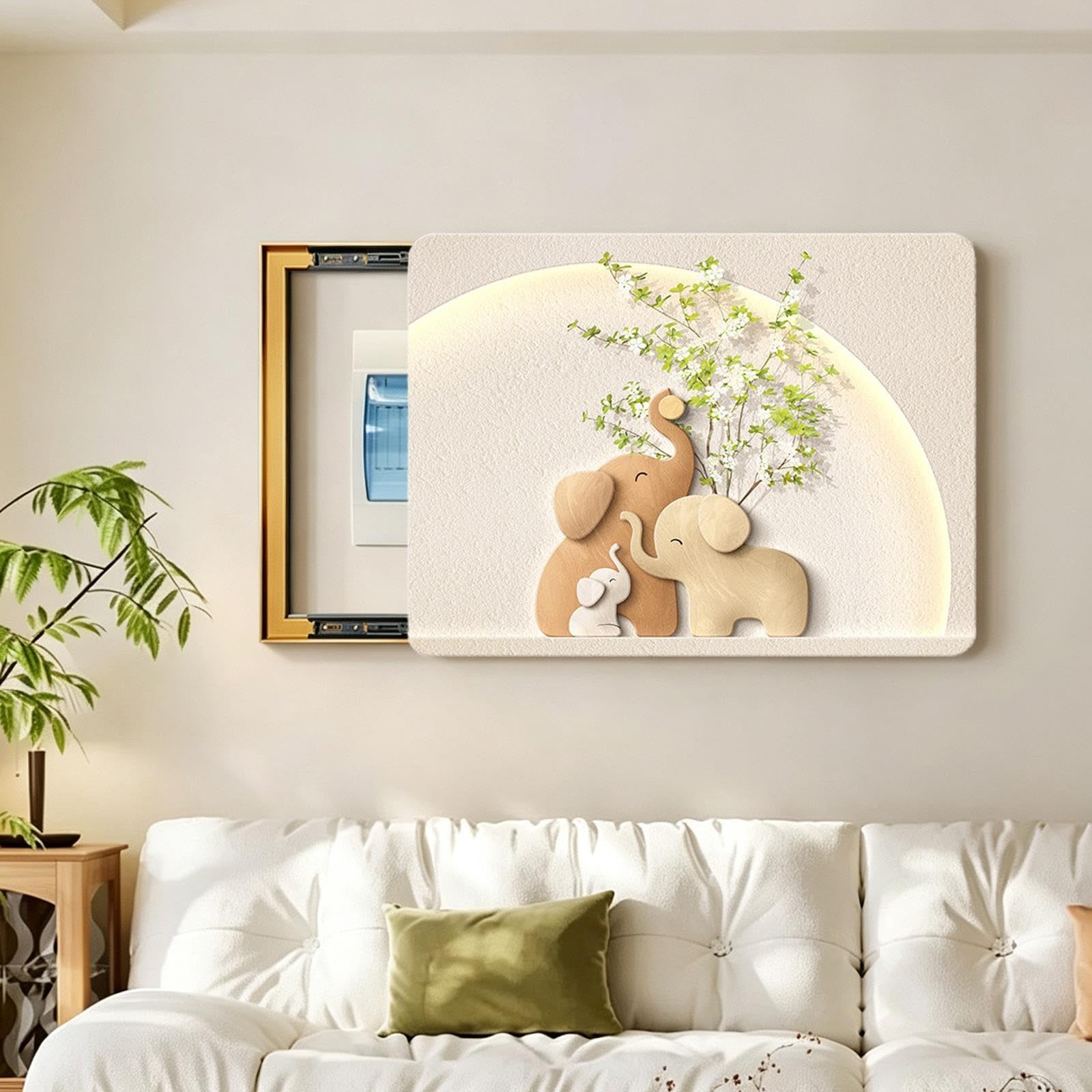 Tapa Cuadro Electrico Decorativa, Cuadro Mural Elefante Salón Entrada