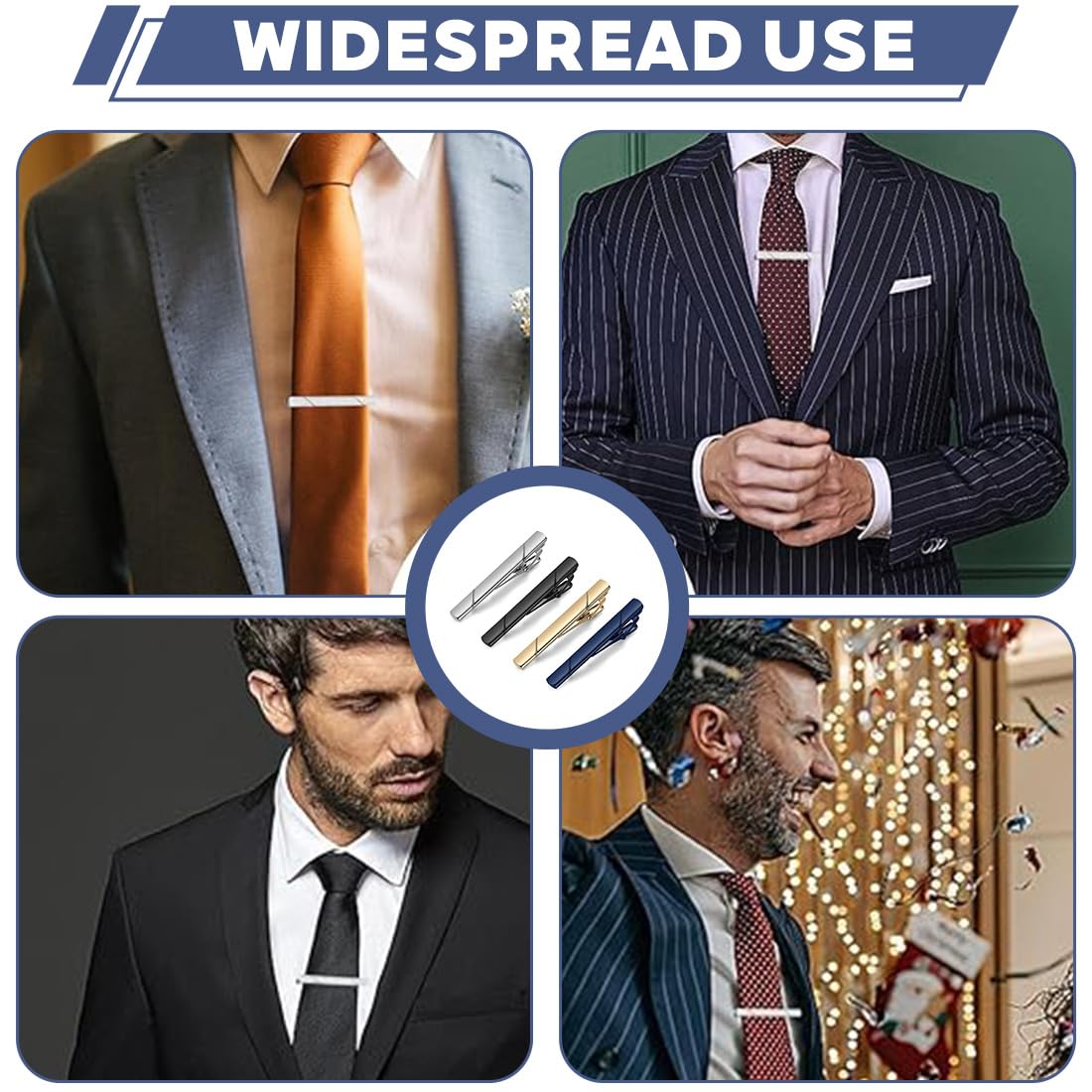 Krawattennadel 4 Stück Klassischer Business-Stil Für Herren, Weiß Schwarz Blau Gold, Standardgröße