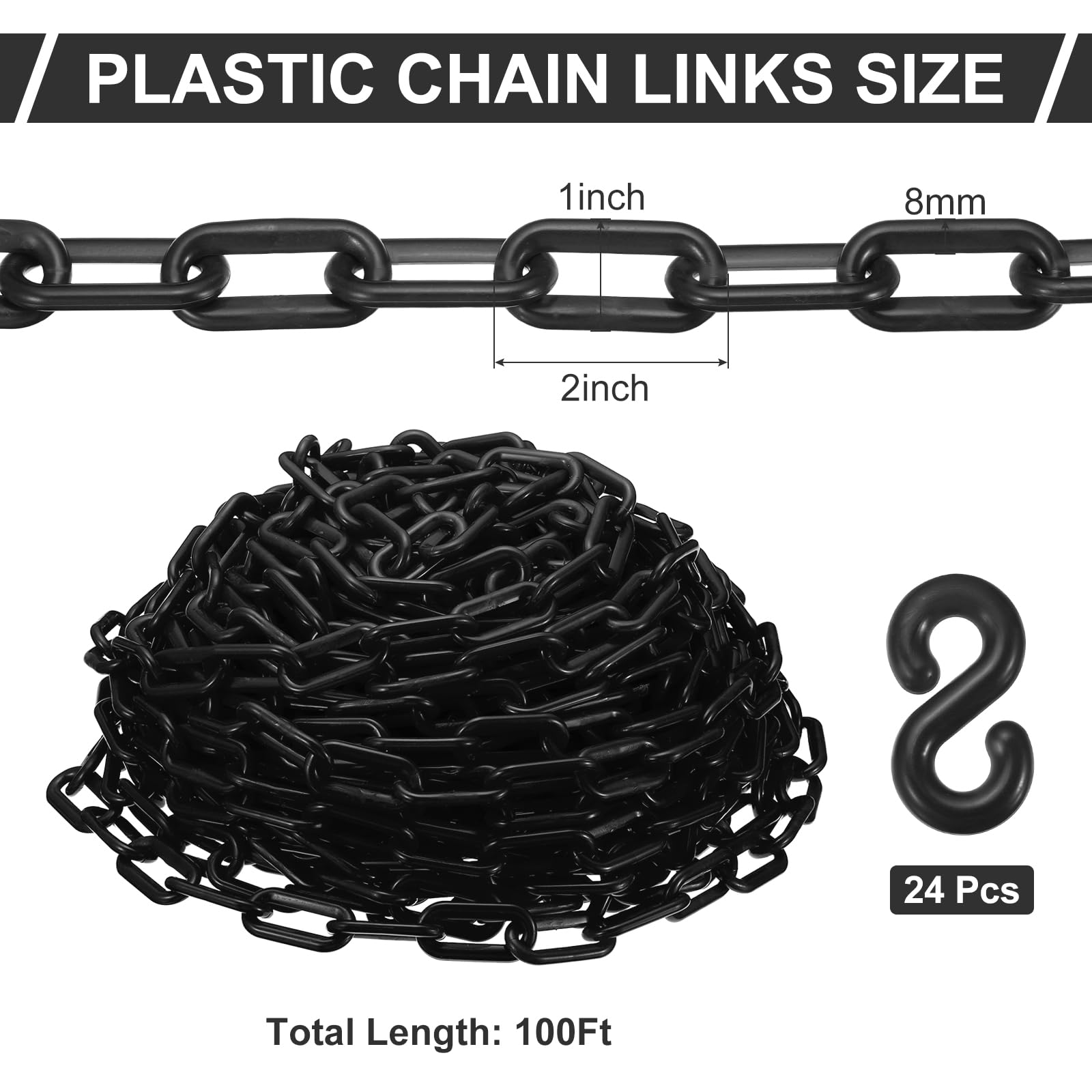 PATIKIL Chaînes en Plastique 100Pieds de Chaîne de Sécurité de 2Pouces Largeur Noir pour Contrôle Foules Files d'Attente Stationnement Clôtures Portails Concerts Chantiers de Construction