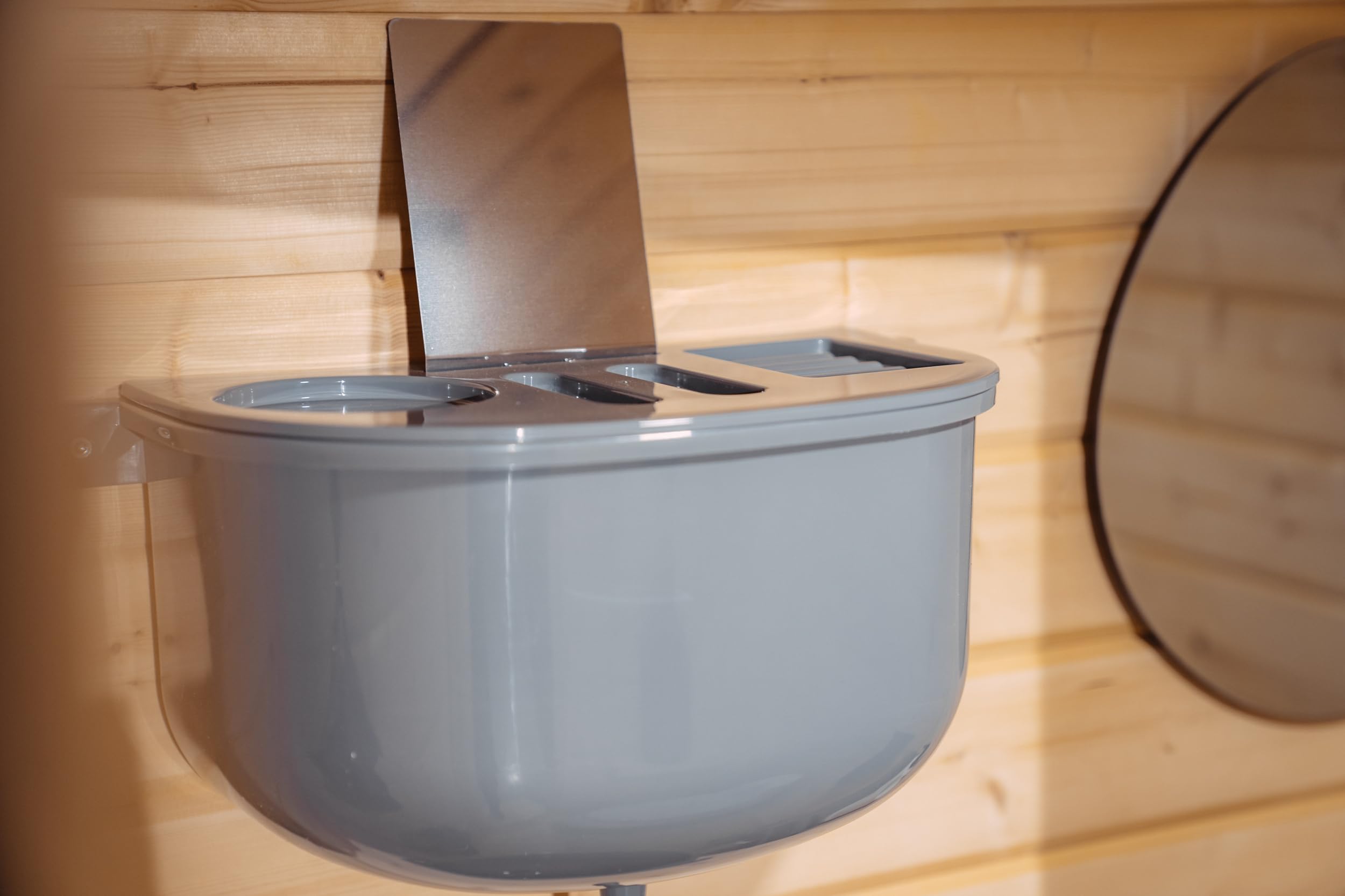 Wasserbehälter 10 l mit Deckel als Ablagefunktion und gratis Spiegel für Handwaschbecken Toilette Camping Keller Garten Baustellen WC, Made in Europe