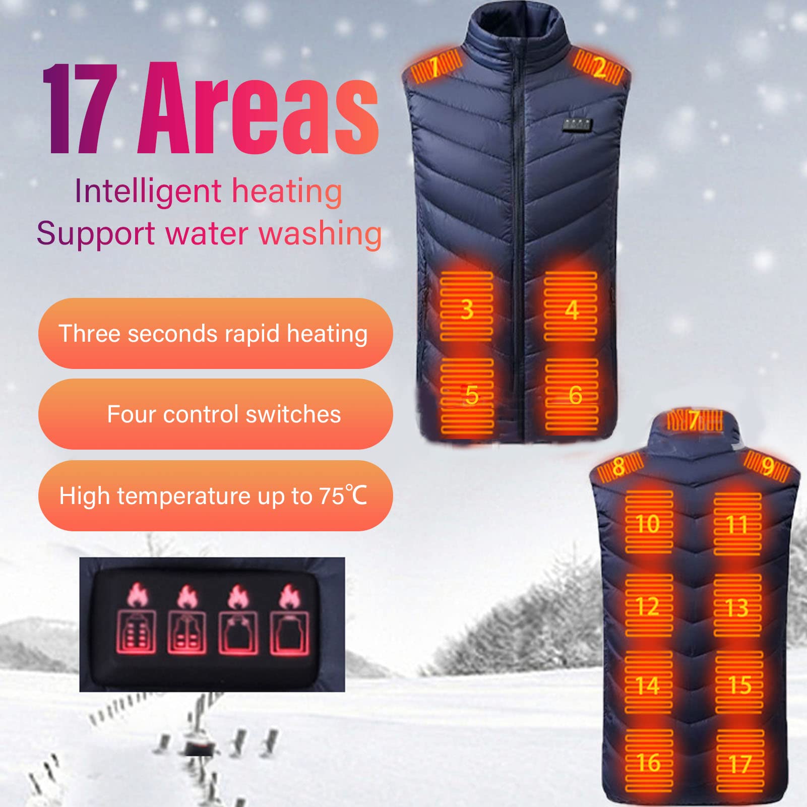 Gilet Riscaldante Elettrico 17 Zone di Riscaldamento 3 Gilet Riscaldato per Esterni con Controllo della Marcia Gilet Riscaldato Intelligente a Temperatura Costante (XXL)