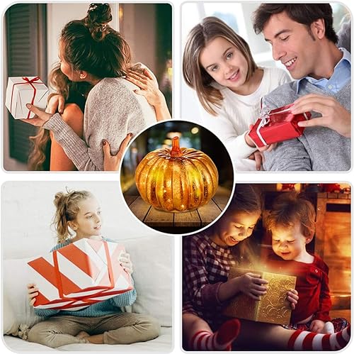 Miniatura 7 de Luz de calabaza de cristal, funciona con pilas, adornos de mesa de calabaza para Halloween, cosecha de otoño, Acción de Gracias (requiere 2 pilas