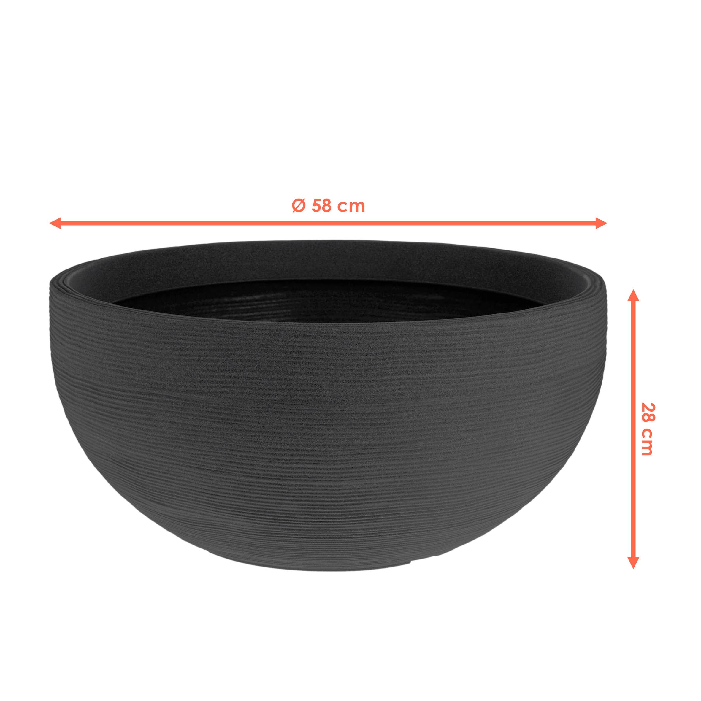 Spetebo XXL Recipiente de plantación de plástico redondo de 58 cm resistente a la intemperie - gris - Maceta grande para jardín UV resistente con patrón de ranuras - Maceta para flores y jardín para