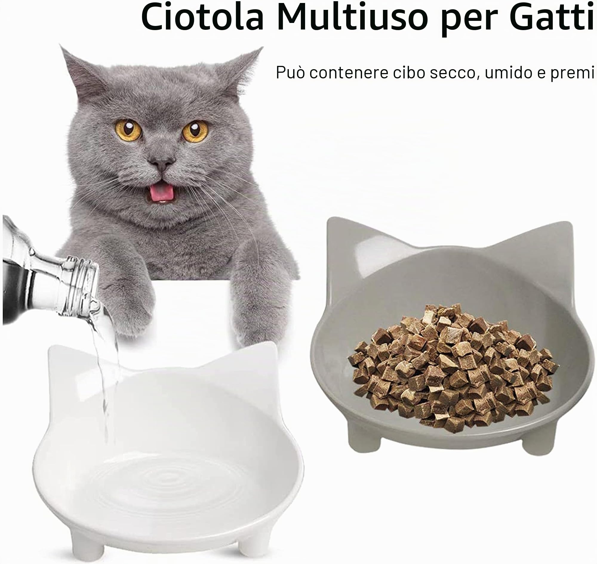 Ciotole per Gatti Antiscivolo Set 3 - Grigio, Bianco e Giallo