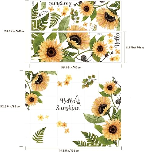 Miniatura 2 de Calcomanías de pared de girasoles 3D con flores amarillas para pared, despegar y pegar, decoración artística de pared removible, mural de bricolaje