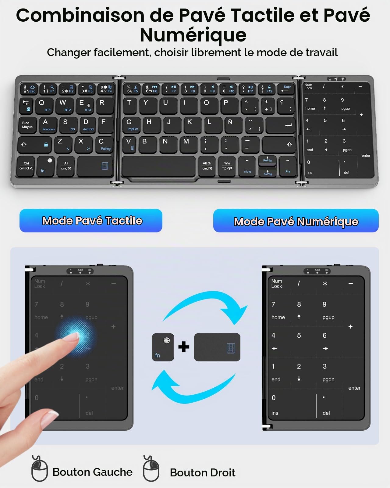 MoKo Clavier Bluetooth Pliable, sans Fil, QWERTY Mini Clavier Espagnol