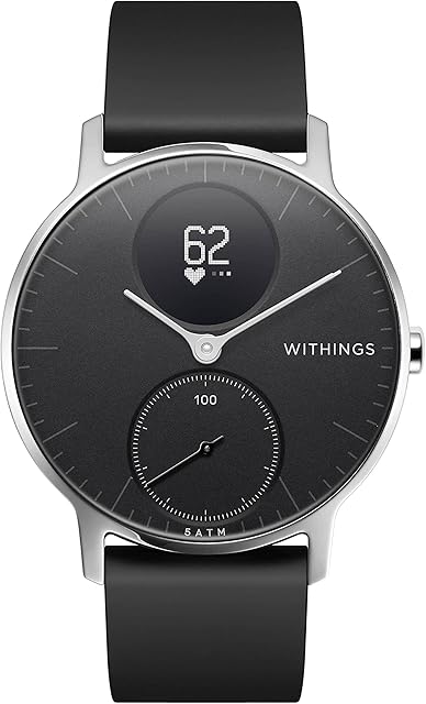Withings Steel HR Hybrid Smartwatch zegarek fitness z pomiarem tętna i aktywności, 36 mm czarny 001, bransoletka silikonowa