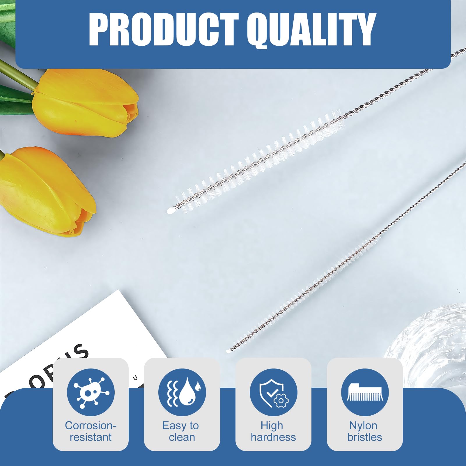 2 cepillos de manguera de 100 cm, juego de cepillos de limpieza para desagüe y paja de frigorífico, flexible y sin arañazos, acero inoxidable, largo, 0,6/1,2 cm para evitar obstrucciones