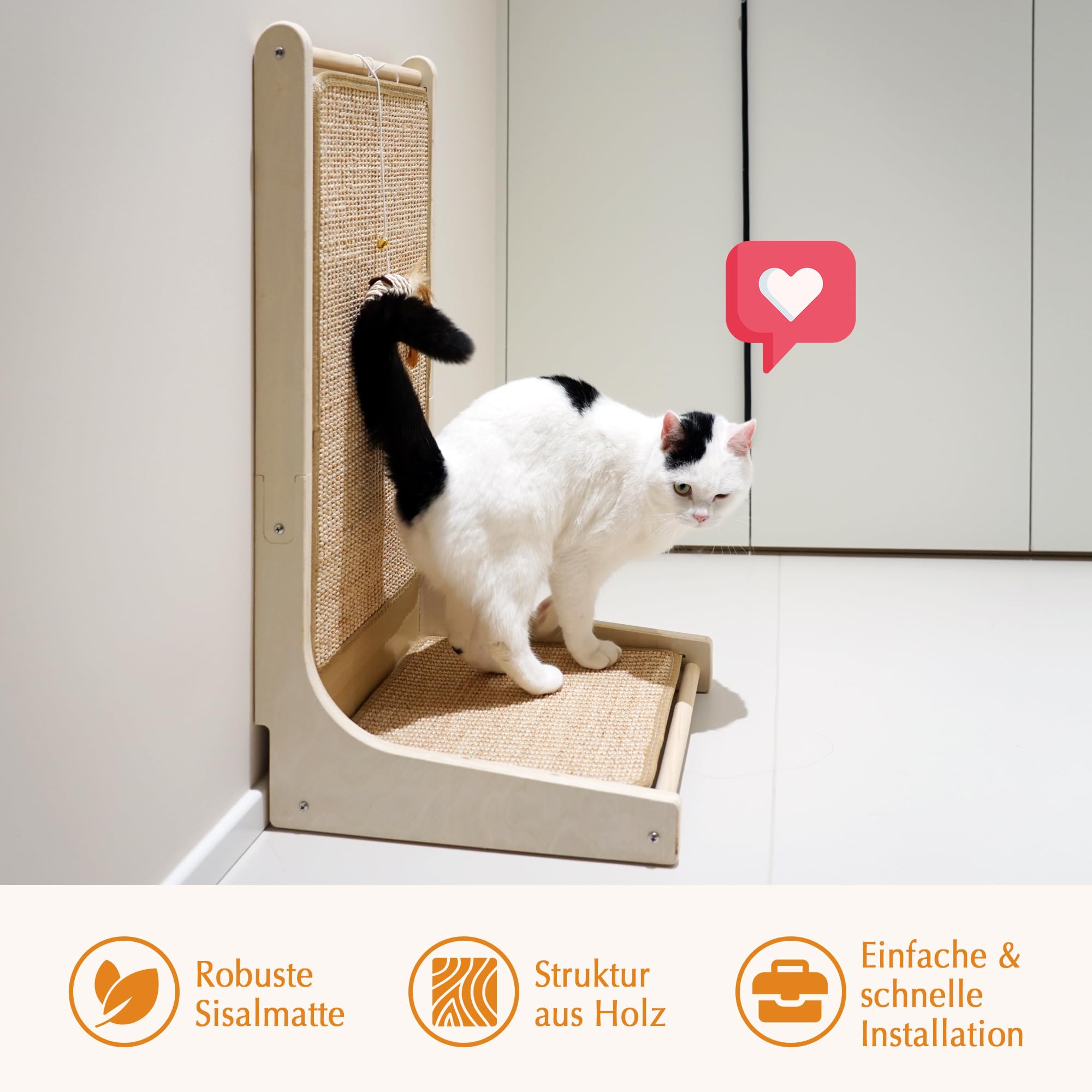 Katzenkratzbrett, Sisal-Kratzmatte, L-förmiges Kratzbrett für Wohnungskatzen, Bodenmontierter Kratzer mit Spielzeugmaus und Katzenminze