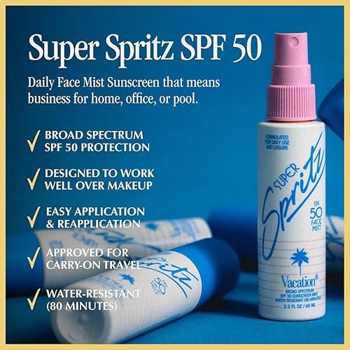 Miniatura 2 de Vacation Super Spritz SPF 50 Spray Facial, Spray protector solar facial diario, limpio y ligero, resistente al agua, no comedogénico, vegano, tamaño