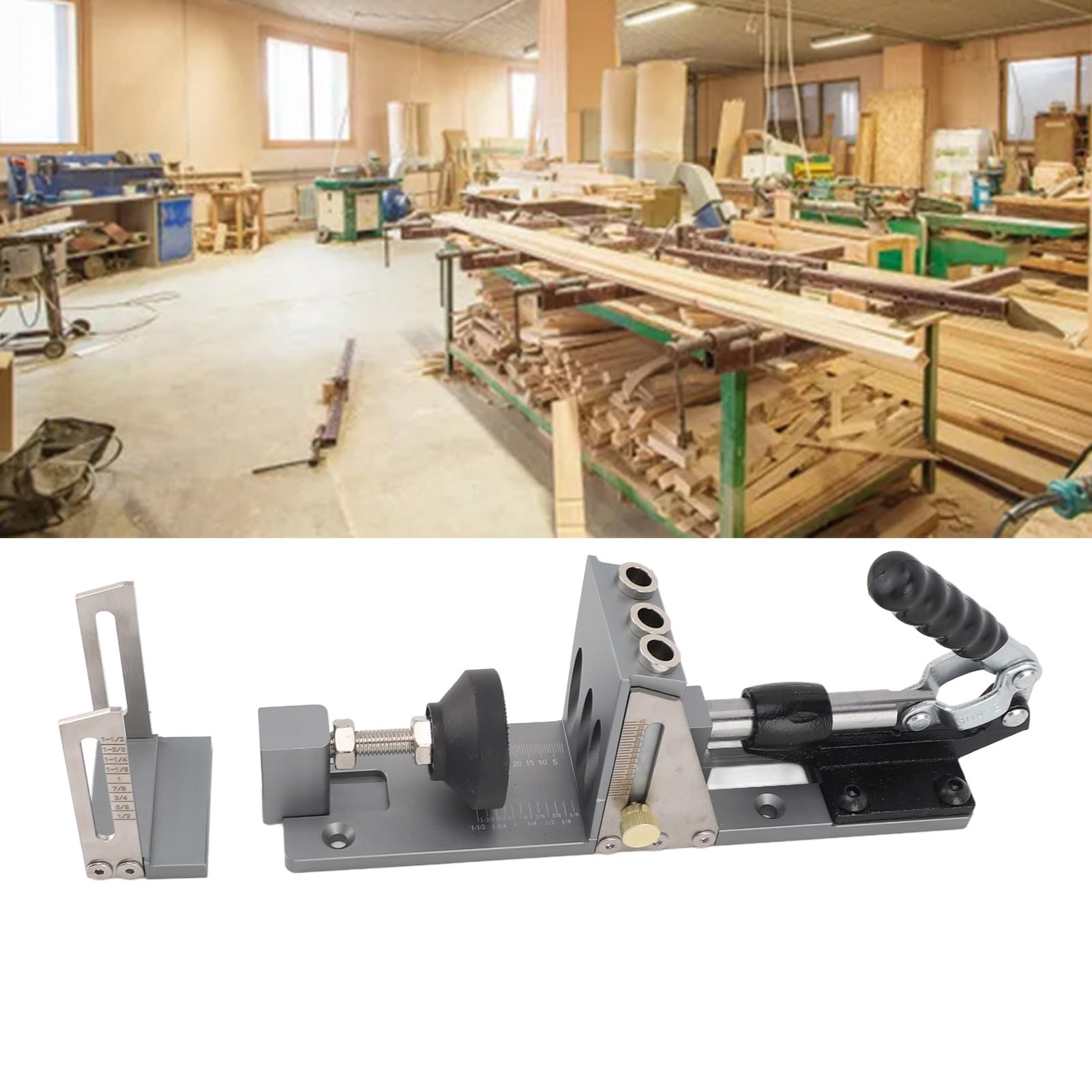 Gabarit de Trou de Poche avec Contrôle de Profondeur Réglable pour Angles Multiples Outil de Travail du Bois Précis pour Menuisiers, Projets de Bricolage, Aménagement Intérieur