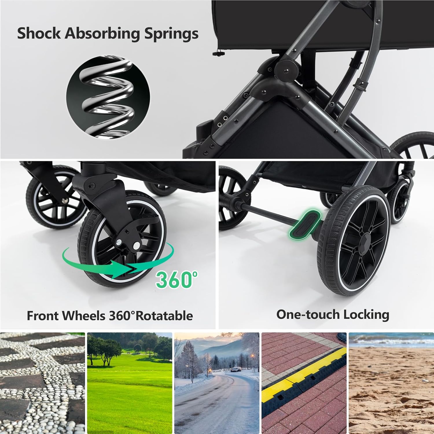 Pet Stroller for Small/Medium Dogs & Cats Up to 50 lbs,4 Wheels Foldable Pet Stroller with Reversible Handle, Removable Pad, Cup Holder,Storage Basket (Black) - Image 7