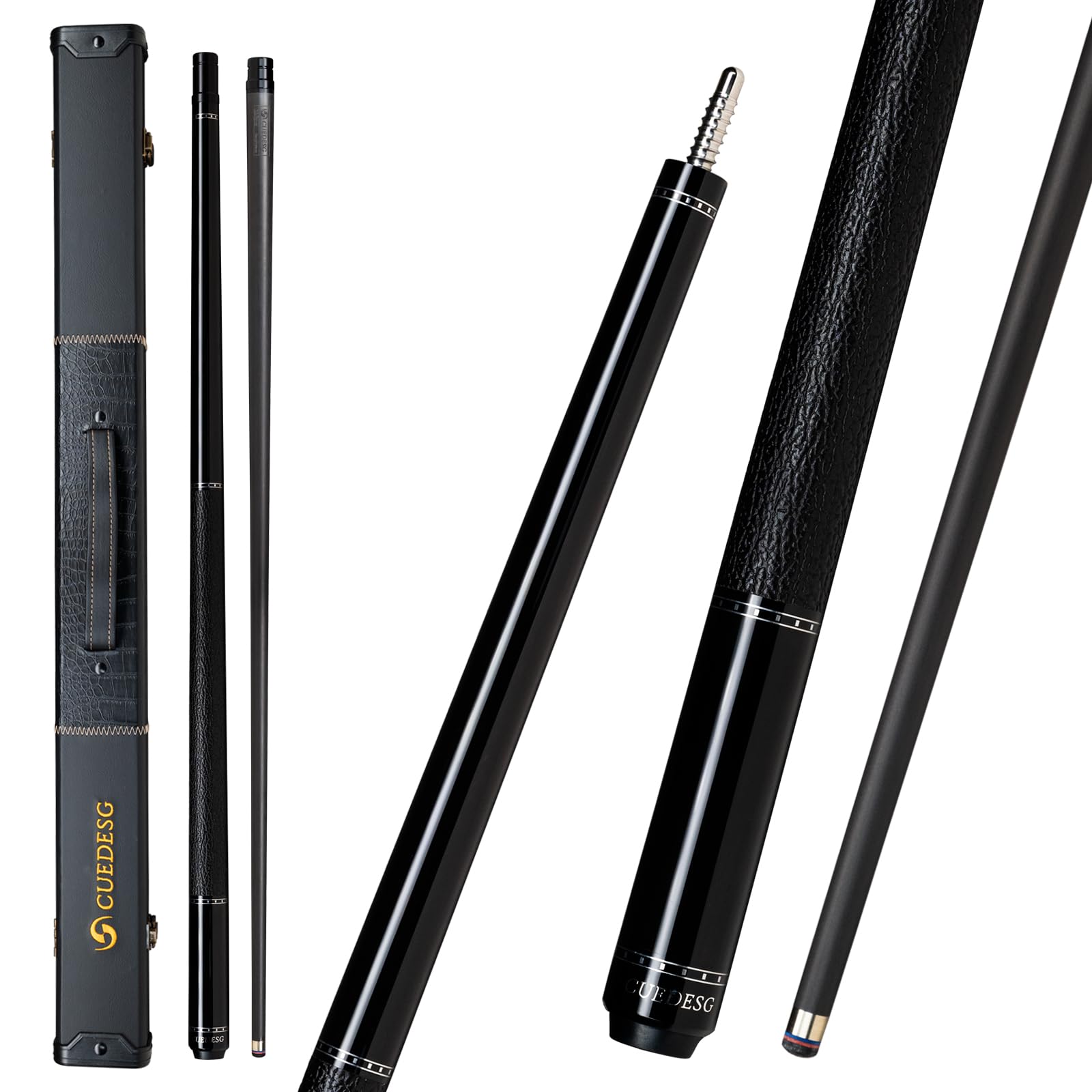 Carbon Fiber Pool Cue Stick 10.5mm/11.8mm/12.5mm,Low Deflection Pool Stick with Rare Wood Butt,Professional Cue Stick with Box Case