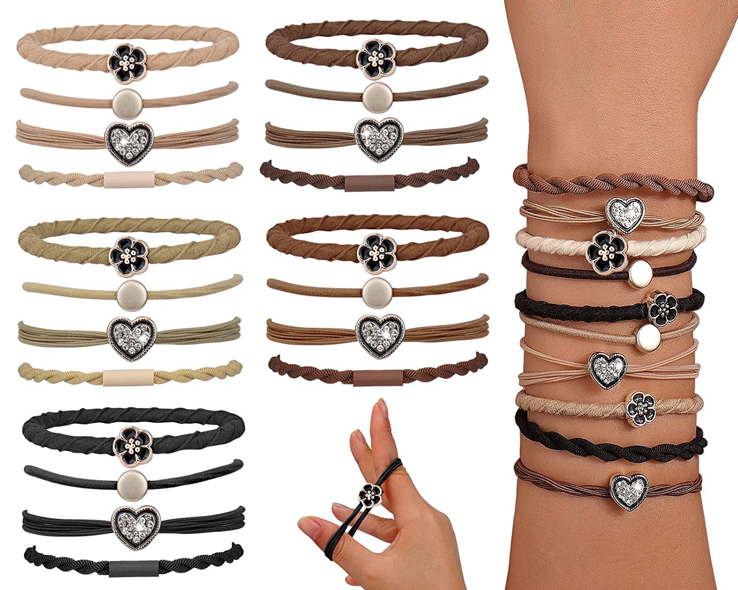 SYOSI Bracelet Hair Ties, 20Pcs Boho Hair Ties for Women Toddler Girls, No Damage Pony Tails Hair Ties Bulk for Thick, Thin, Curly Hair