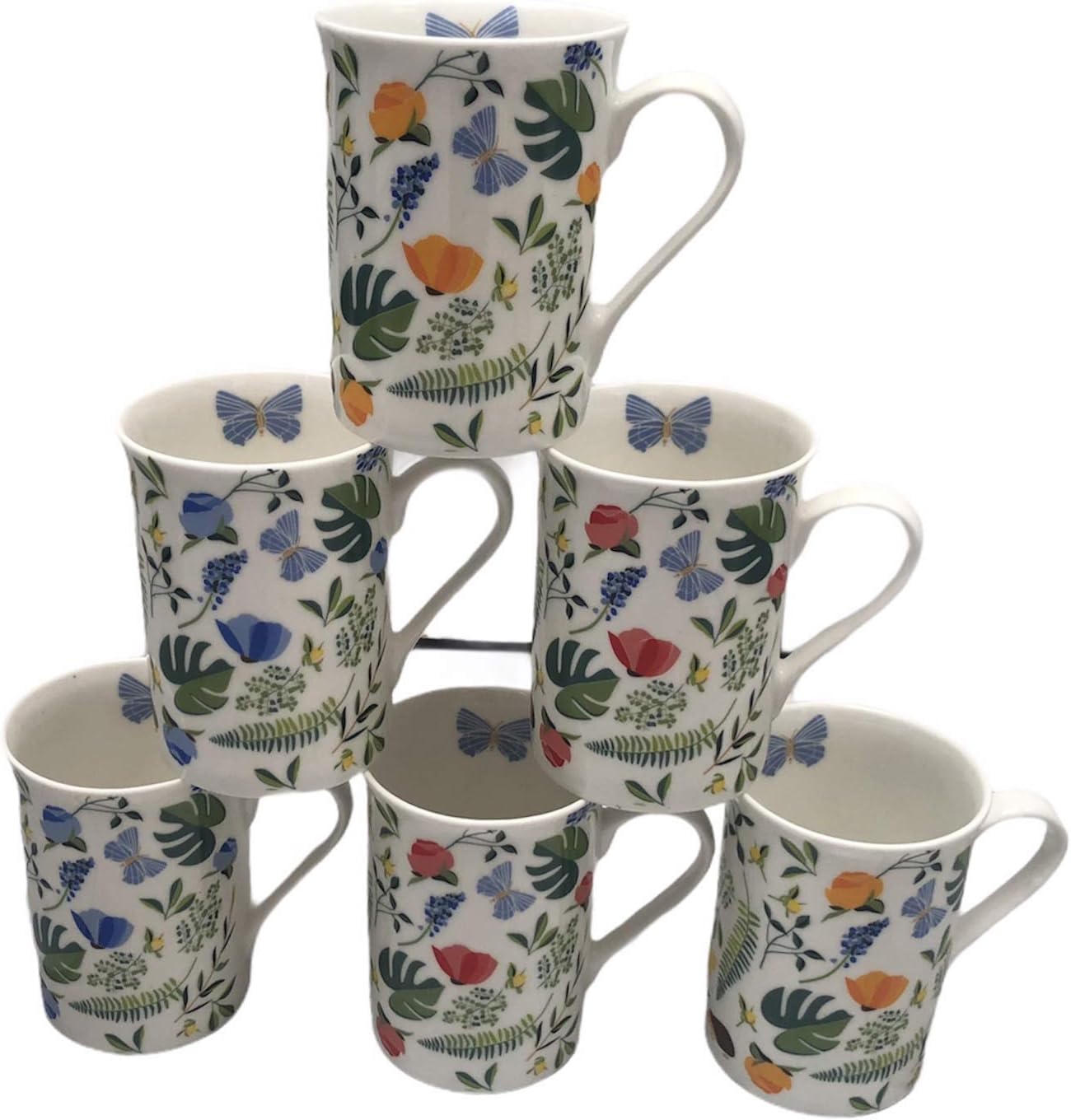 The Cup Fine Bone China Set of 6 'Butterfly Garden' Mugs : Amazon.co.uk ...