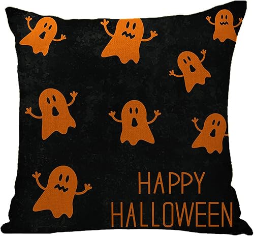 Miniatura 1 de Fundas de almohada decorativas de Halloween, 1 unidad, de lino y algodón, color negro y blanco, fundas de cojín cuadradas de 18 x 18 pulgadas para