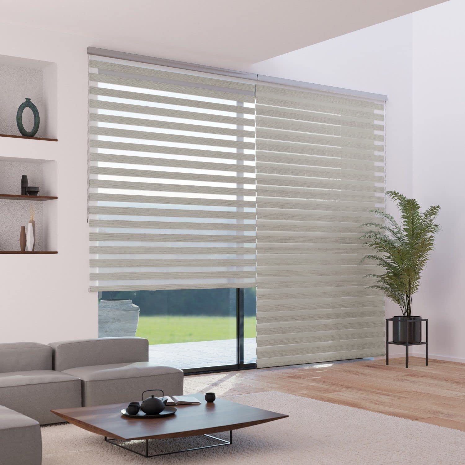 MADECOSTORE Estor Doble Enrollable día y Noche Must – Beige – 154 x 250 cm – Fijación con perforación – Cadena cromada, Poliéster, 153l x 150L cm