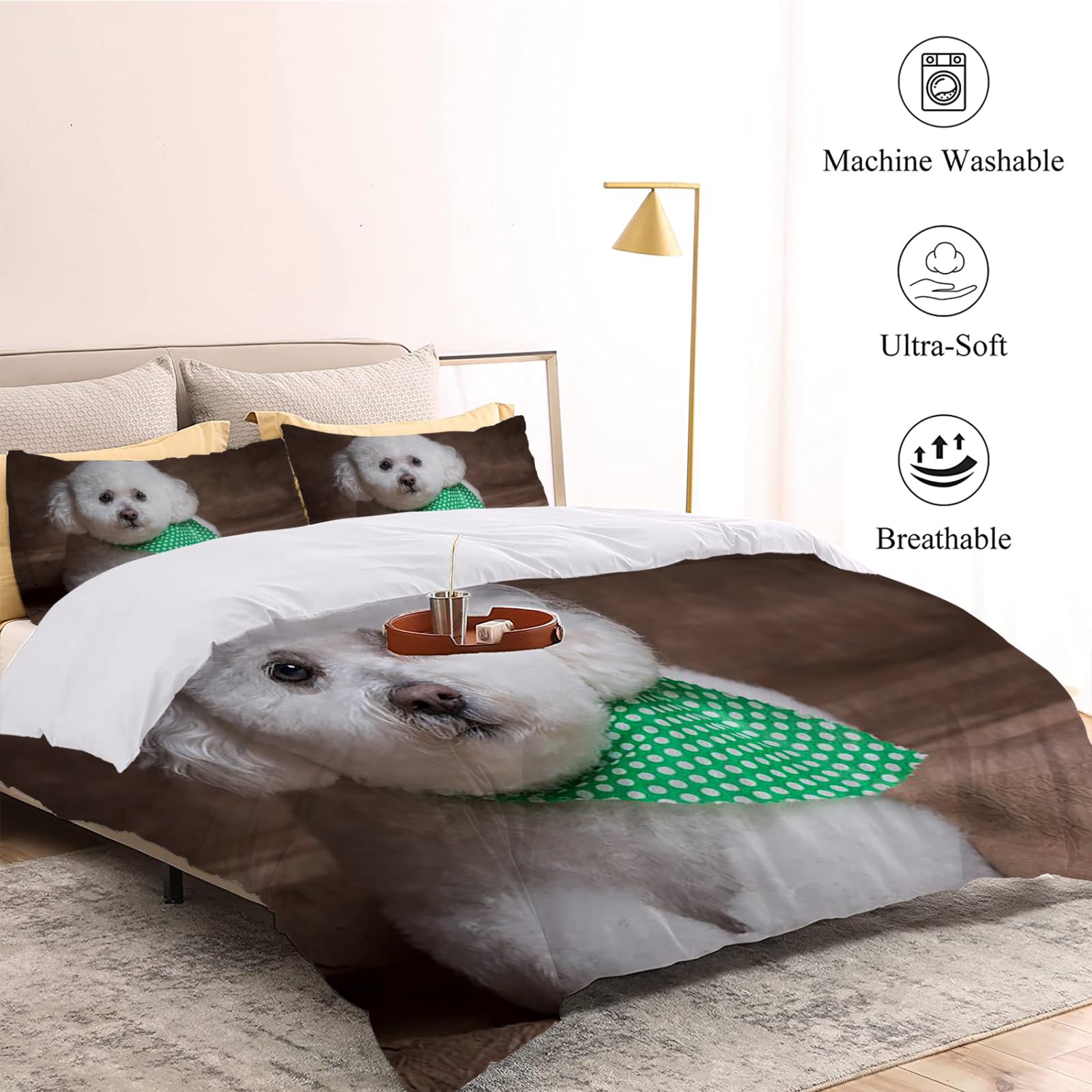 LCWWW Bichon Frise Housse De Couette 3 Pièces Douce Microfibre Housse