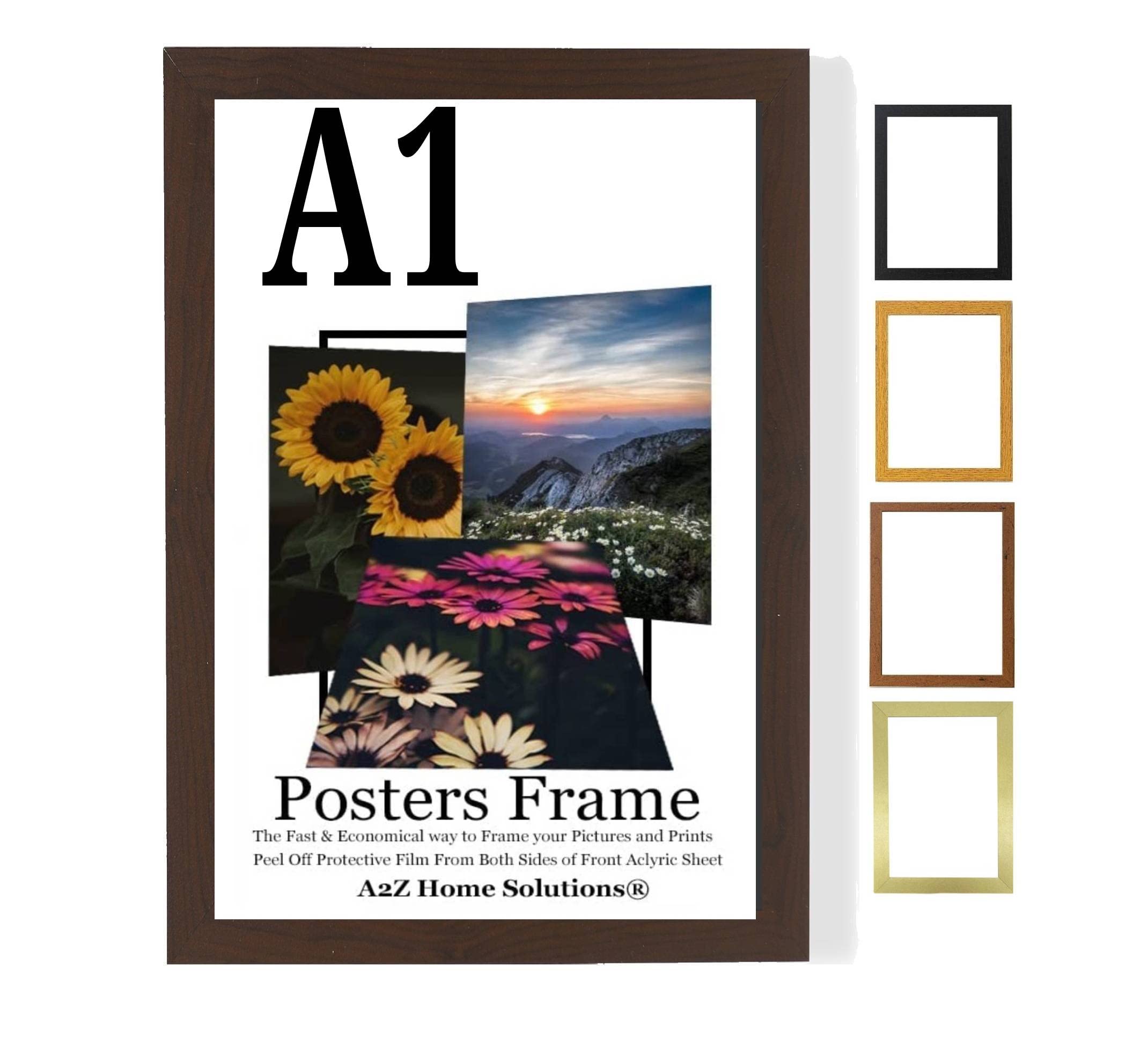 A2Z Home Solutions® Multipack Mahogany A1 Poster Frames 59.4 x 84.1 cm With Safe Clear Perspex Front & Wall Mounting A1 Frames In Multiple Colors MDF Backboard Portrait or Landscape (Single)