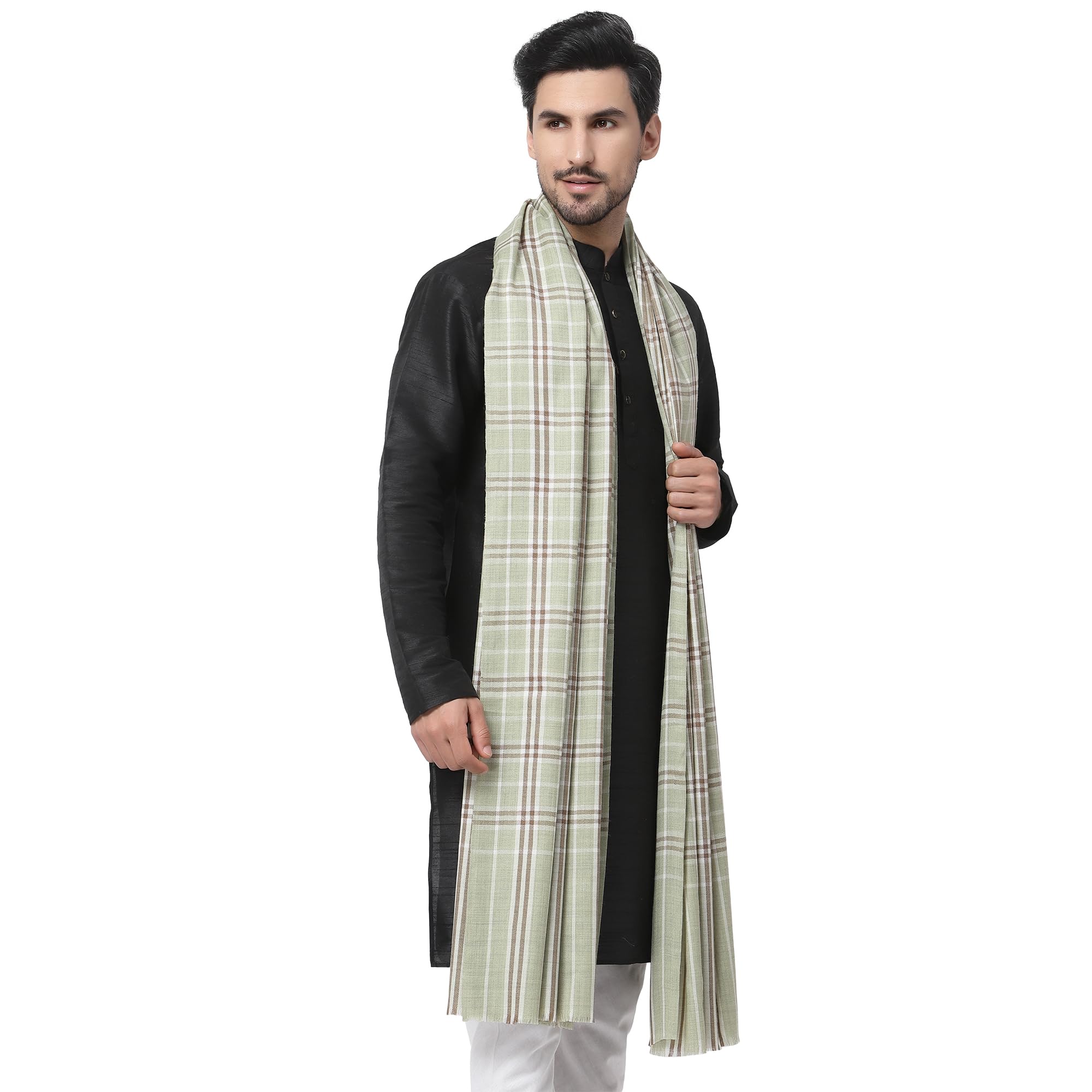 Weavers Villa Men's Woolen Lohi/Shawl (Ms-Checks, Pista), 125Cm X 250Cm
