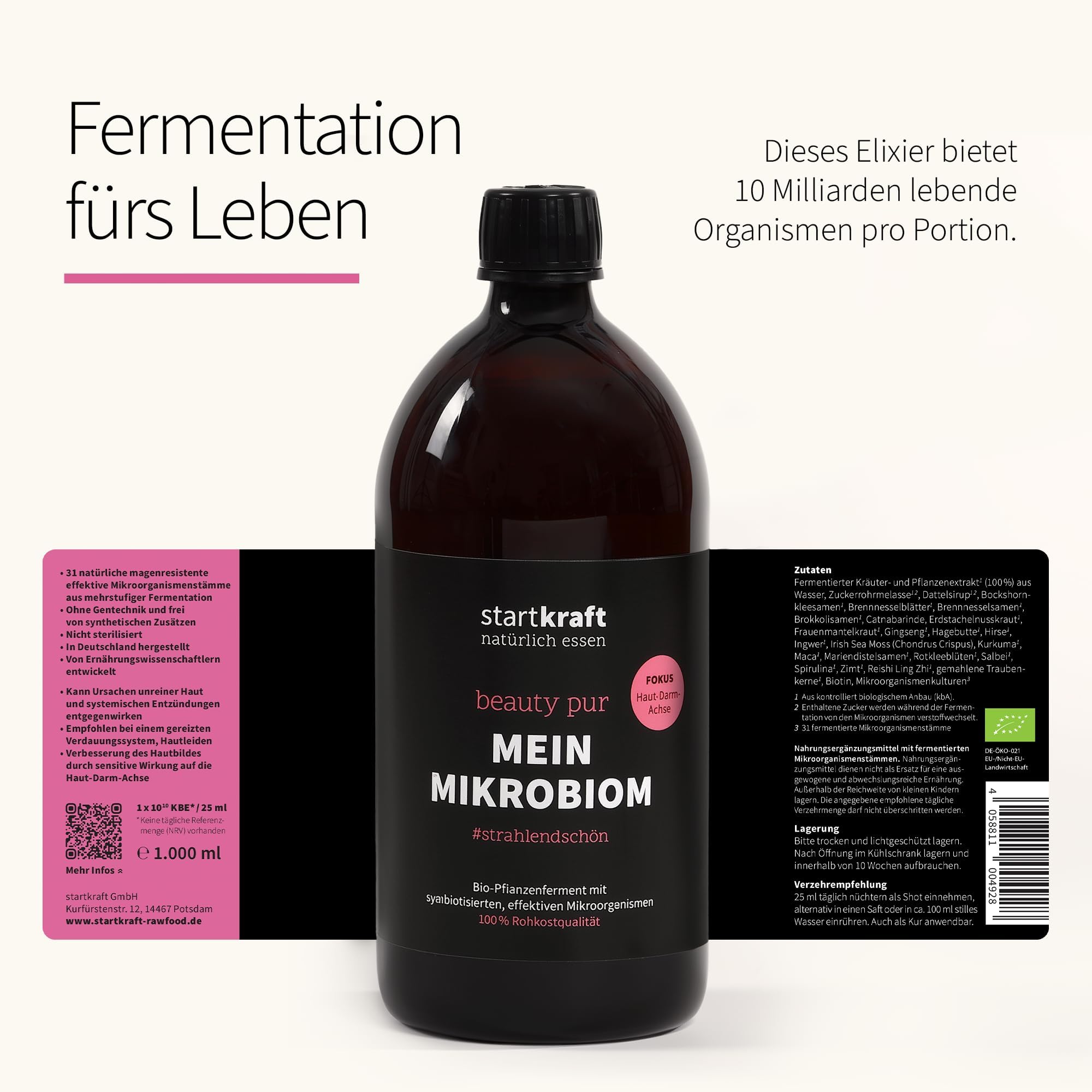 Mikrobiom Beauty Pur 1 Liter, Effektive Mikroorganismen, Pflanzenferment, Nahrungsergänzungsmittel mit 31 Bakterienstämmen, vegan, glutenfrei