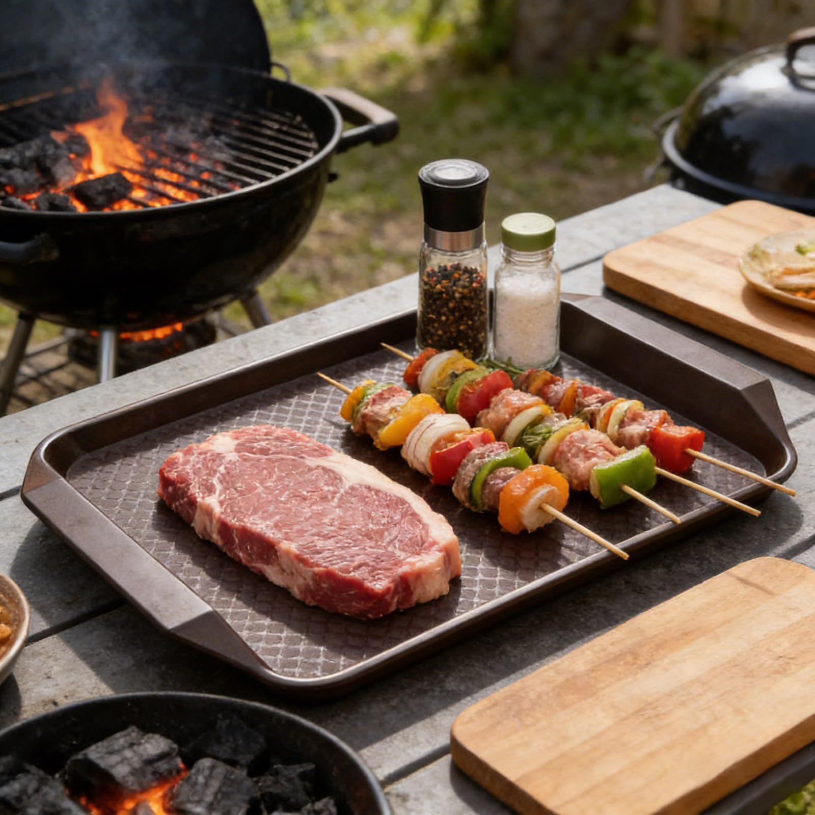 Confezione da 4 vassoi da portata per barbecue e picnic, realizzati in melamina antiscivolo e facili da trasportare e da pulire