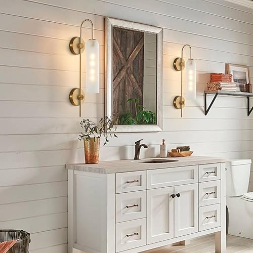 Miniatura 8 de BOKT Lámpara de pared moderna de mediados de siglo con 1 luz, aplique de pared de metal dorado cepillado, iluminación minimalista anti latón,