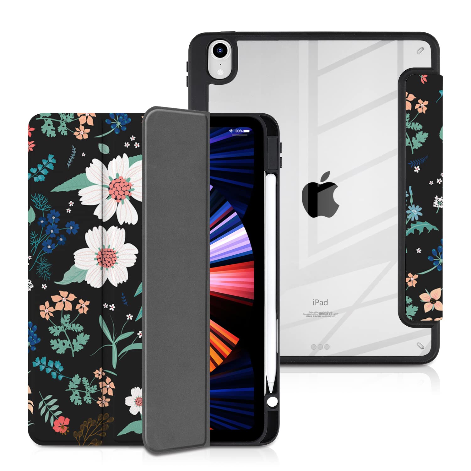 Batianda Case for 11-inch iPad Air 2025 M3 2024 M2 Chip/iPad Air 5th/4th 10.9 inch [Built-in Pencil Holder] Shockproof Cover with Clear Transparent