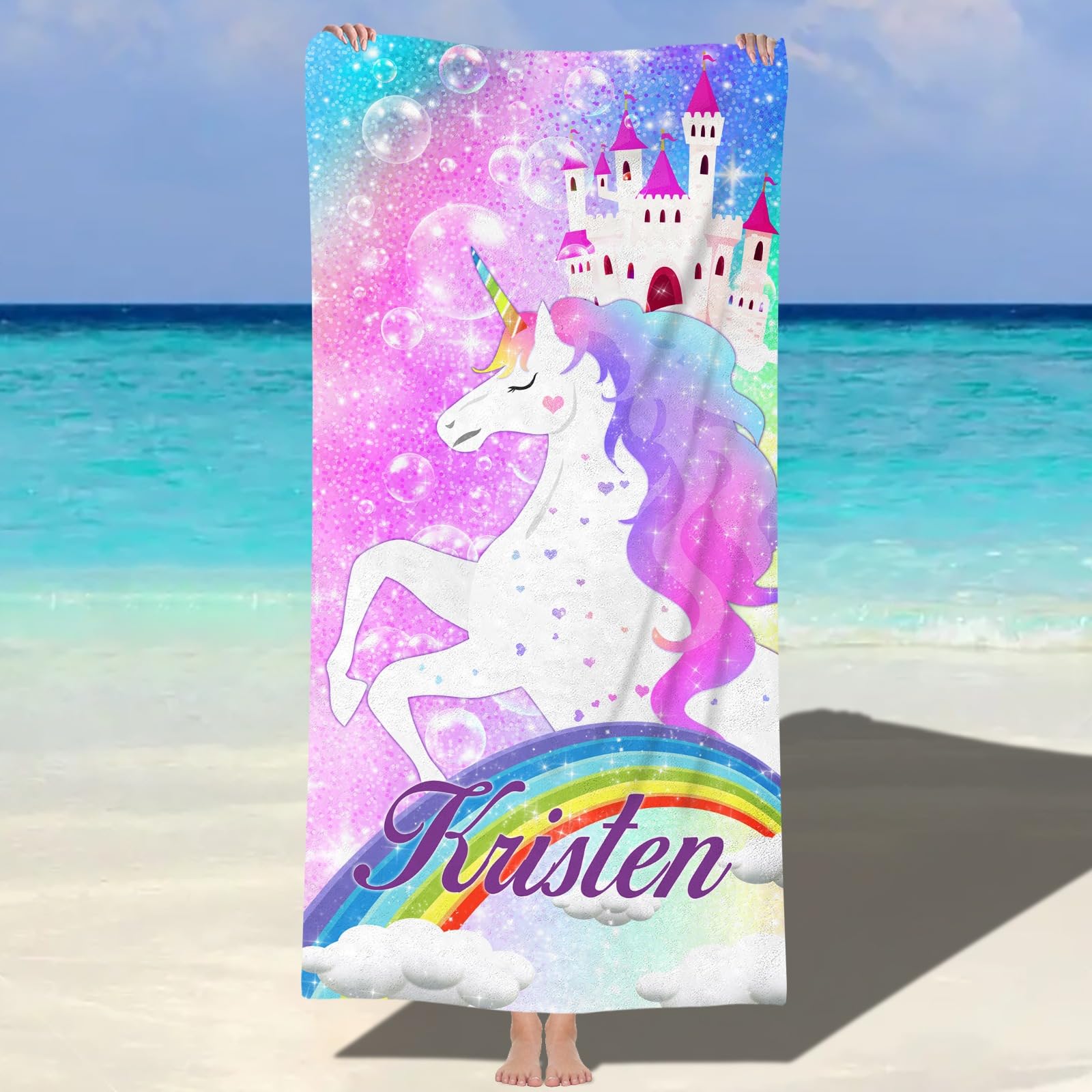 Dihope Personalised Microfibre Beach Towel for Adults Kids with Name, Large Custom Bath Towels Quick Dry Sand Free Lightweight Travel Beach Towel for Mens Boys Girls Baby Fitness Swimming โ image 1
