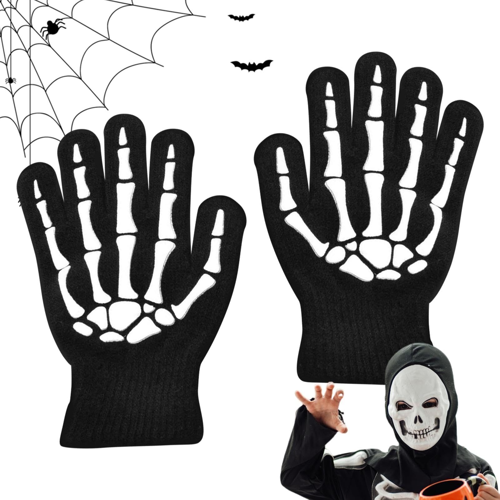 Rękawiczki z czaszką, dziecięce rękawiczki z czaszką - świecące w ciemności Halloween rękawiczki z czaszką na całe palce | Halloween ciepłe rękawiczki z czaszką do biegania, ćwiczeń, wędrówek