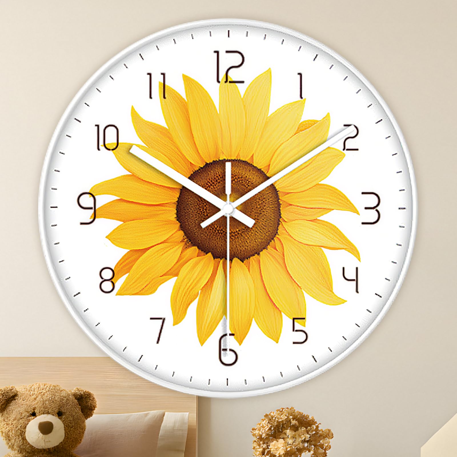 Horloge murale tournesol à quartz horloge décorative d'intérieur à piles