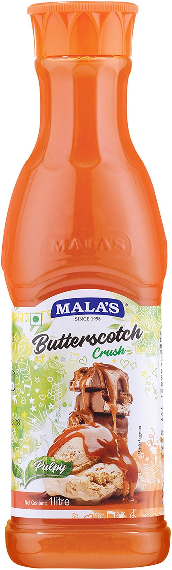 Shivams Bakers King Malas Fruit Crush Syrup 100% Vegan Gluten Free Concentrated Squash For Cake, Desserts, Milkshakes, Smoothies, Beverage - Butterscotch | 750 Ml, Pack Of 1, Liquid