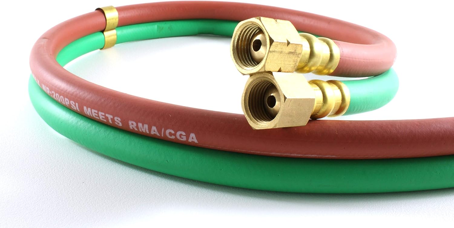 SÜA® - 15 FEET Grade ''T'' - 1/4'' OxyFuel Welding & Cutting Twin Hose with BB Fittings