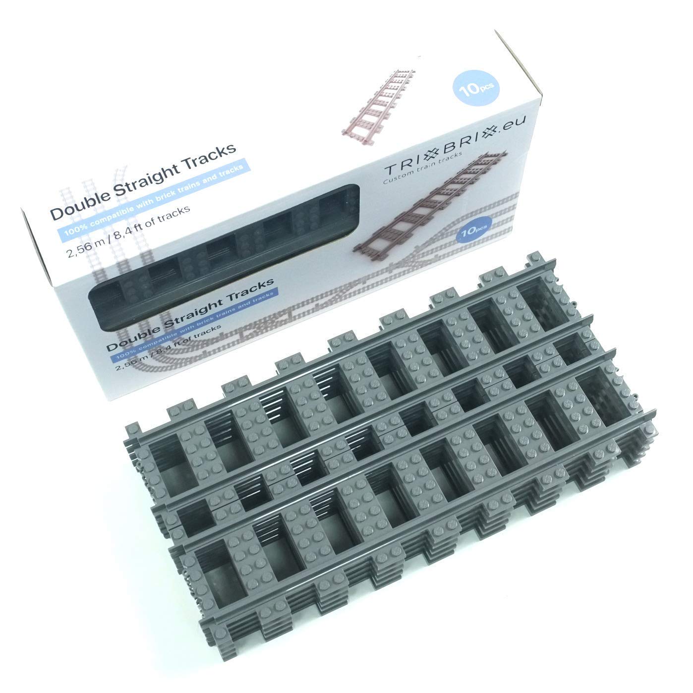 Trixbrix vías Rectas Dobles -10 Pistas de 2,5 m compatibles con Juegos de Tren Lego City Train 60197 60198 10277 60205 60238