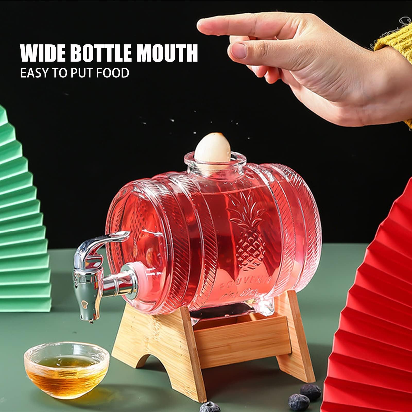 Jarra de whisky, dispensador de bebidas en forma de barril de 3 litros, decantador de barril con grifo, dispensador de bebidas con grifo y soporte de madera, dispensador de alcohol, ideal para vino