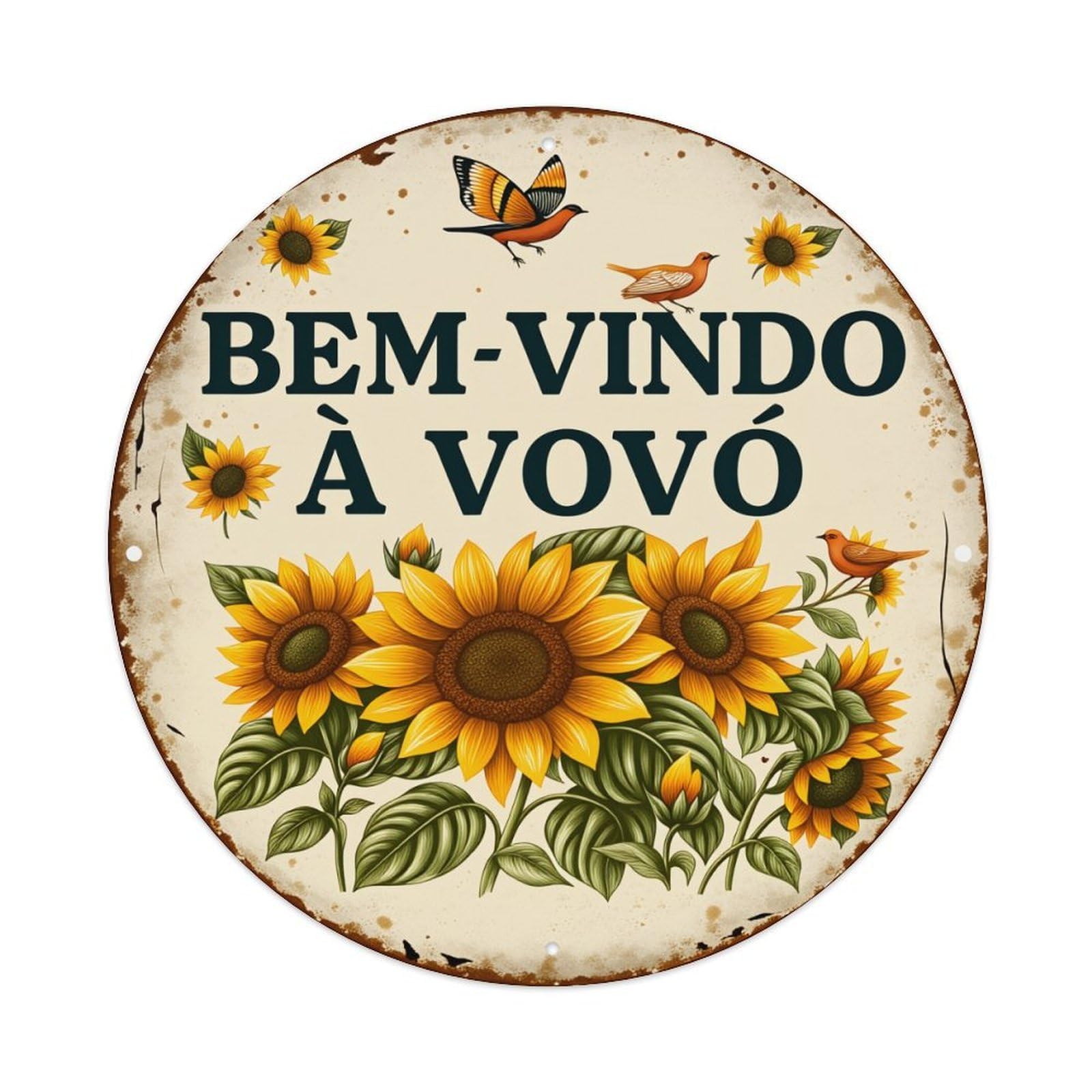Sunflower Birds Welcome Grandmother Sign Round Tin Sign Vintage Metal Poster Retro Bar, Home, Man Cave, Kitchen, Laundry Room Wall Art Decor Gift 8x8Inch