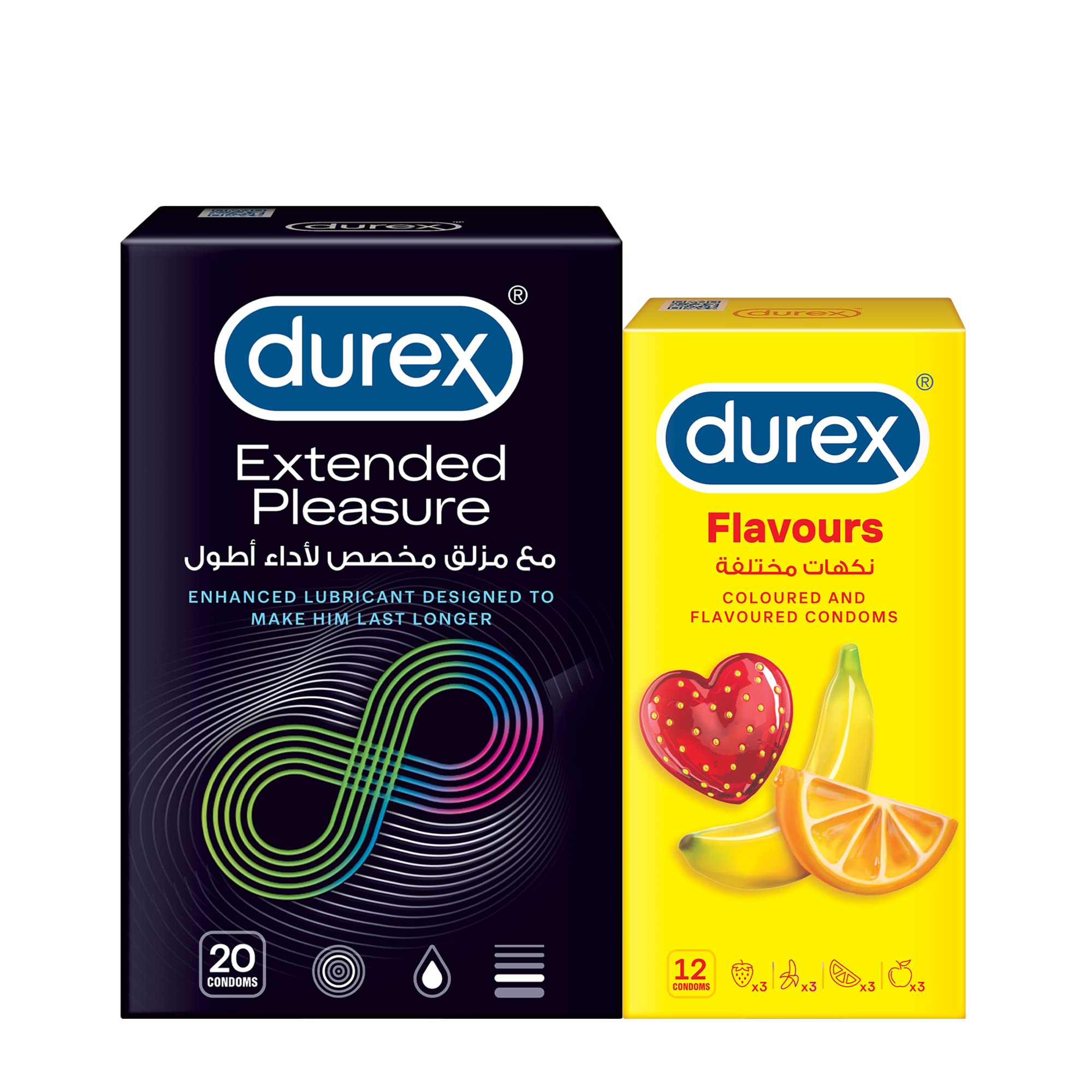 Extended Pleasure Condom, Pack Of 20 + Durex Flavour Condom, Pack Of 12