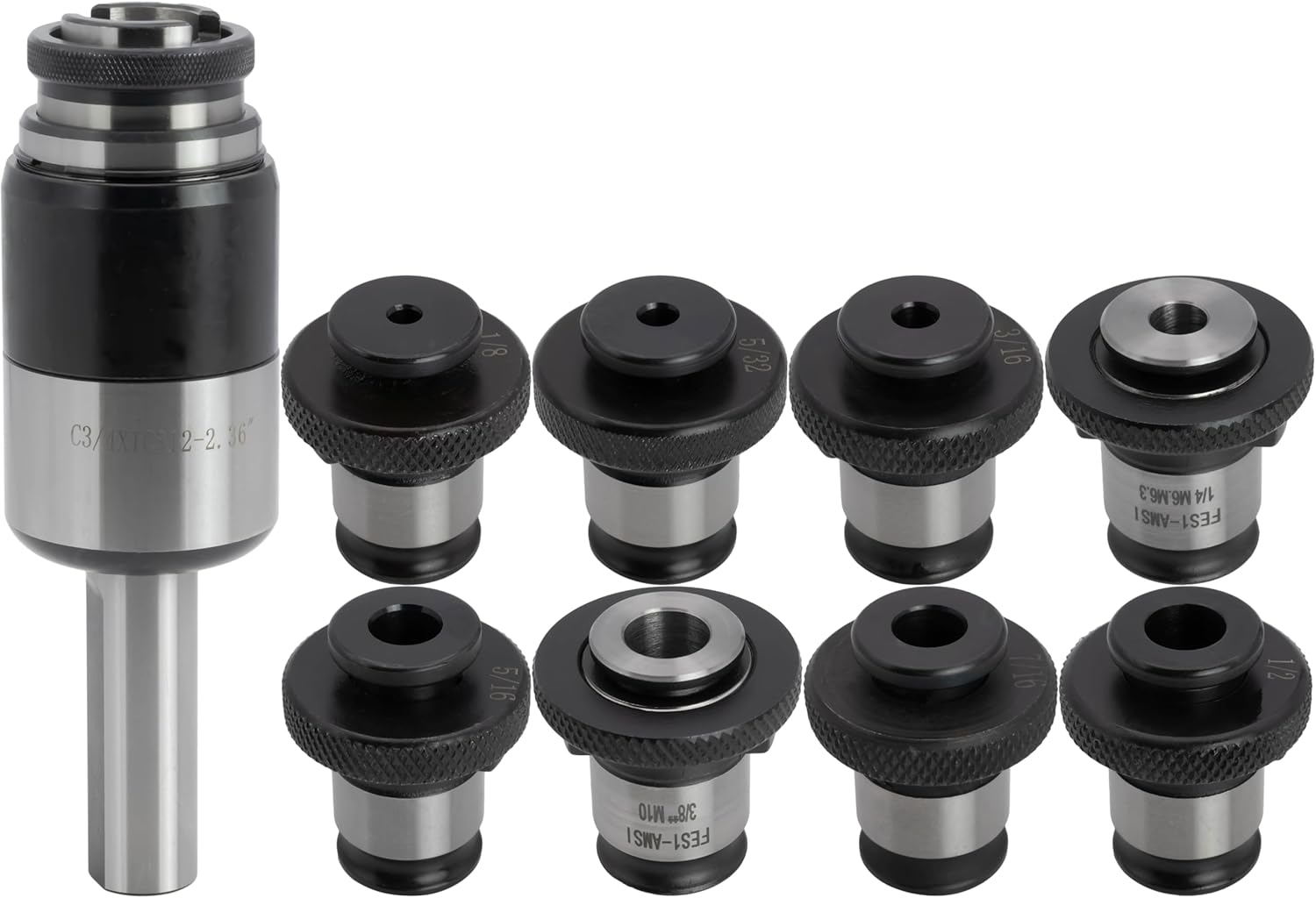 Floating Tap Holder Set, 0.75 Diameter Straight Shank, Quick Change, Positive Drive, with 8 pcs Adapters for #5 to 1/2 Taps