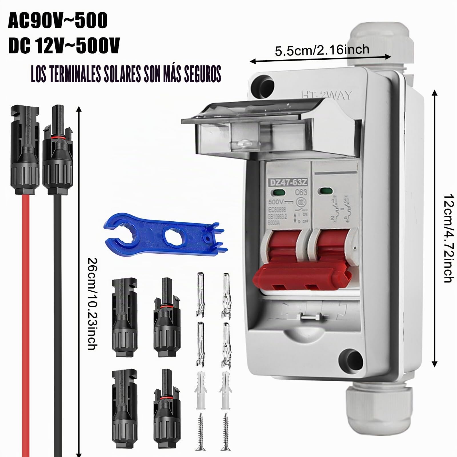 Disyuntor DC Planta PV: Interruptor de Separación DC de Fusibles Automático para Circuito PV 32 A 500 V - Módulo Fotovoltaico, Instalación Solar Central de Balcón