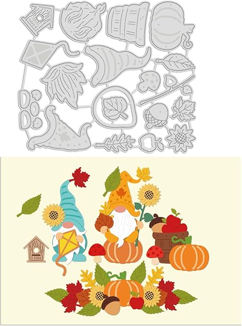 GLOBLELAND Harvest Autumn Cutting Dies Metal Gnome Sunflowers Embossing Stencils Die Cuts for Paper Card Making Decoration DIY Scrapbooking Album Craft Decor