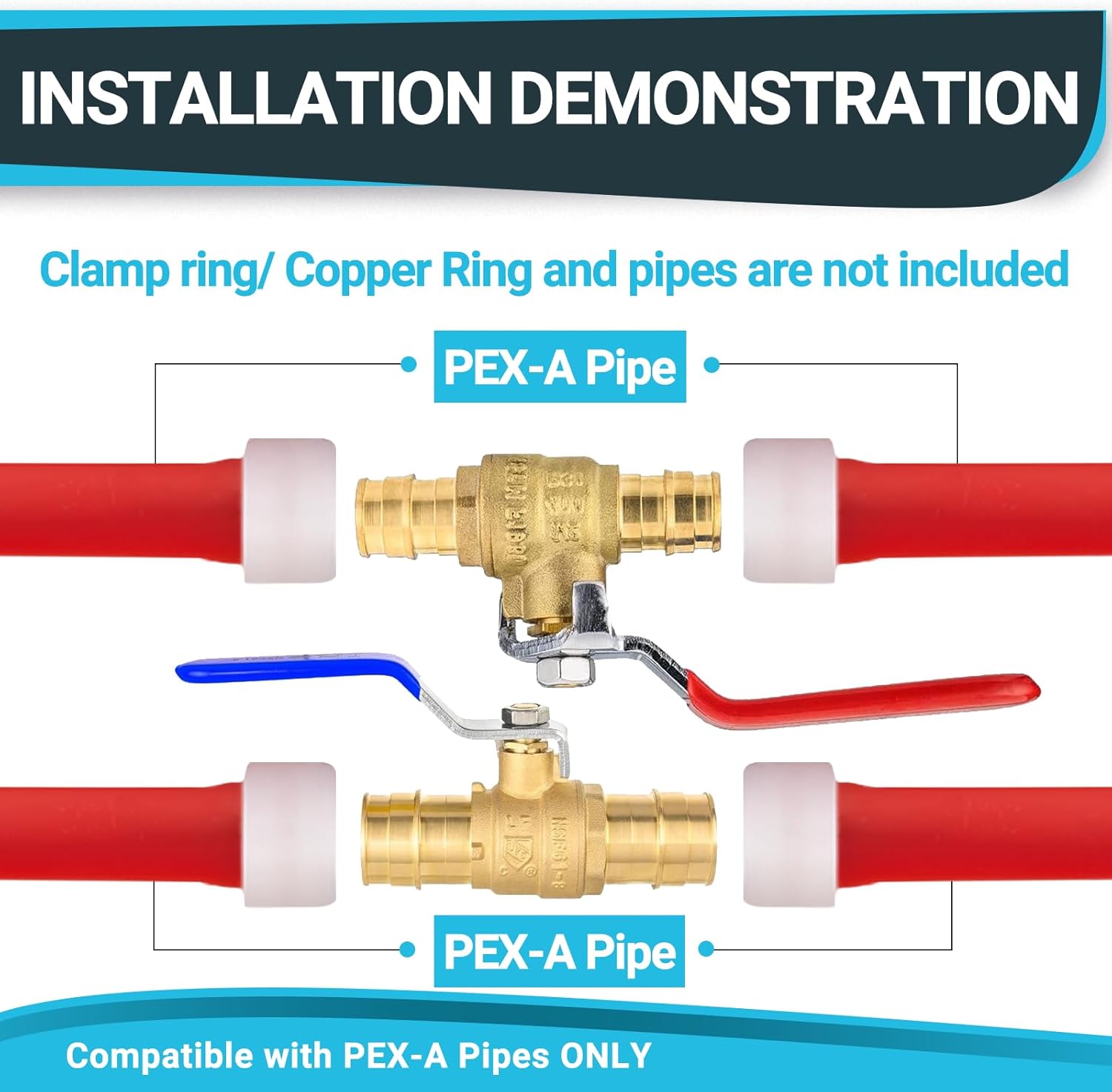 (Pack of 4) Seelink 3/4 Inch PEX-A Expansion Ball Valve, Brass Shut Off Valve for Pex-A Pipe Connection, Potable Water, ASTM F1960, Red&Blue(VALVE238-4Pack)
